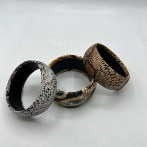Faux Snakeskin Printed 3 Bangle Bracelets